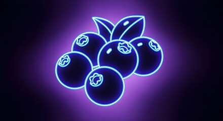 Neon blueberry cluster icon with electric blue spherical outlines and soft purple aura.