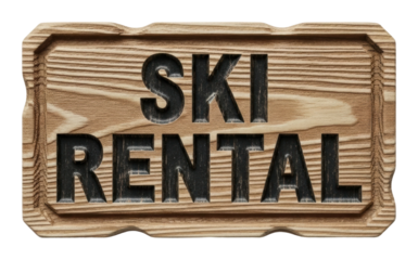 Ski rental services mountain resort signage adventure isolated on transparent background