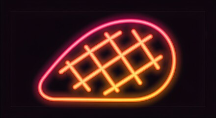 A creatively enhanced rephrasing of neon grilled chicken breast icon with glowing golden grid marks, depicted with richer detail and a more artistic presentation.