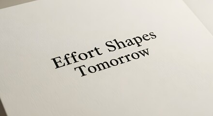A close-up photograph of a white paper with the motivational phrase 'Effort Shapes Tomorrow' printed in black text, emphasizing determination and future success