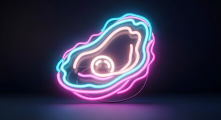 A creatively enhanced rephrasing of neon oyster icon with glowing shell outline and soft luminescent interior, depicted with richer detail and a more artistic presentation.
