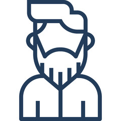 Simple Line Art Icon of a Man with Beard and Comb Over Hairstyle in Dark Blue on Transparent Background