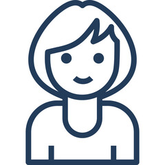 Simple Line Art Icon of a Woman with Short Hair and a Smiling Face on a Transparent Background Representing a Person User or Profile Picture