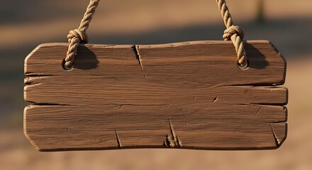 Rustic Wooden Sign Hanging from Rope - A Blank Canvas for Your Message.