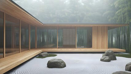 Serene Modern Japanese Architecture A Tranquil Garden Retreat in Nature's Embrace