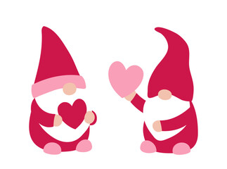 Valentine's Day gnomes with heart pattern vector clipart set.
Funny gnomes celebrate Valentine's Day illustration design.
White background.