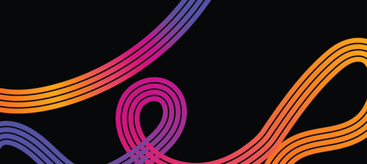 Glowing gradient ribbon waves on dark background, vibrant abstract flowing lines for futuristic design and modern background