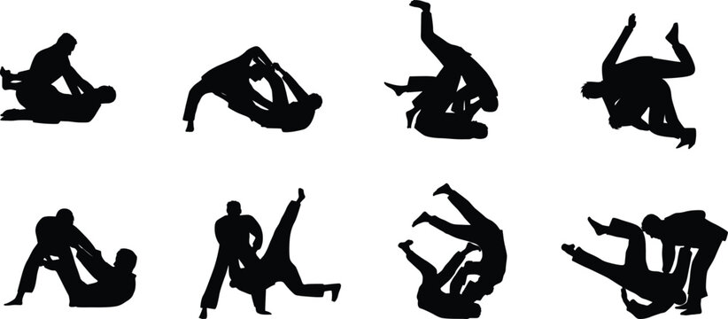 Brazilian Jiu Jitsu Combat Silhouettes set