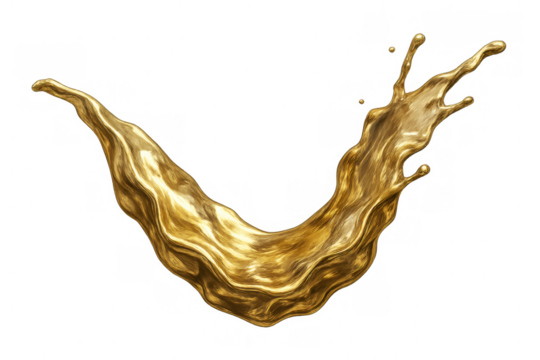 Liquid gold swirling in a dynamic abstract form, symbolizing wealth, achievement, and good fortune. Clear backdrop