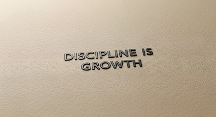 A close-up of metallic letter tiles arranged on a flat surface spelling out the phrase 'Discipline is Growth' to convey motivation and personal development themes