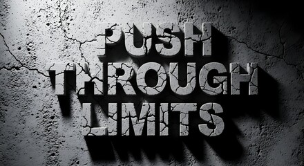 A bold and impactful message displayed on a textured concrete wall that reads 'Push Through Limits' to inspire perseverance and determination