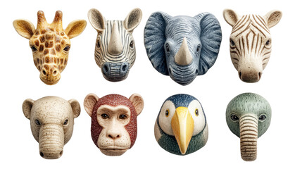 Obraz premium Colorful Animal Head Art Collection with Unique Styles and Transparent Background