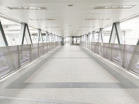 Perspective skywalk of electronic  train station with nobody.