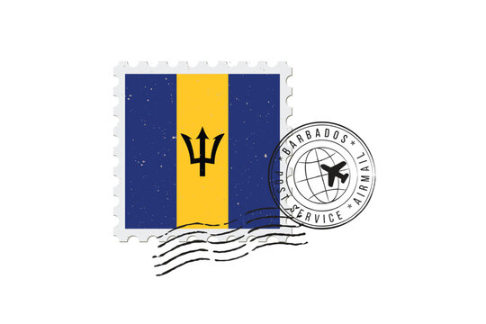Postage stamp Barbados. Rubber postal stamp Barbados. Vintage vector illustration in grunge style.