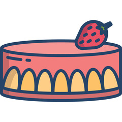 Simple Pink Cake with Strawberry Topping on Transparent Background and Yellow Border Design