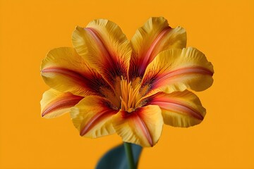 Yellow and Red Flower on Yellow Background.
