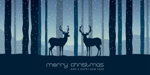 christmas winter border with deer in forest vector illustration