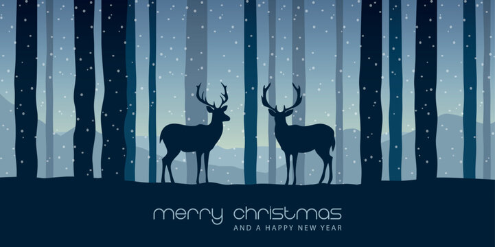 christmas winter border with deer in forest vector illustration