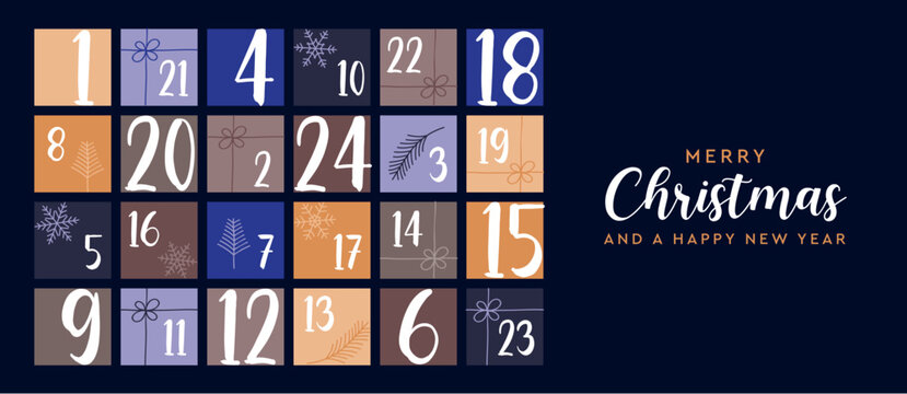 colorful advent calendar 24 christmas gifts vector illustration