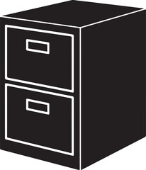 Black and white icon of a two drawer filing cabinet office furniture storage