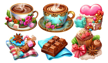 Colorful and Creative Collection of Decorative Desserts and Beverages Illustration