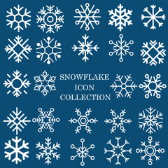 Stylish snowflake isolated icon collection vector. Perfect for winter, Christmas, and holiday designs .Modern minimal blue snowflake symbols for backgrounds, cards, patterns, and seasonal decorations.
