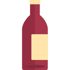 Simple vector graphic illustration of a burgundy red wine bottle with a cream colored label and a cream colored cap on a transparent background perfect for beverage design concepts