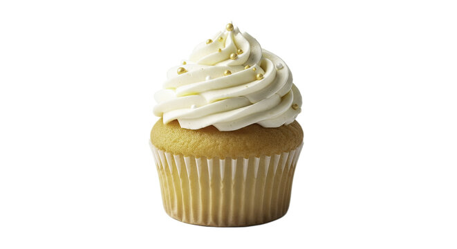 Gourmet Vanilla Cupcake with White Frosting and Golden Sprinkles on - Powered by Adobe