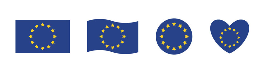 European Union Flag Icon Vector, National Emblem, Member State Symbol, Blue and Gold Star Circle, Banner Illustration, Rectangle and Square Shape, Transparent Background