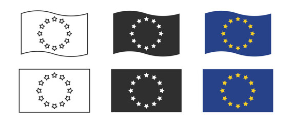 European Union EU flag icon, national country symbol, vector illustration, isolated emblem, blue yellow circle, banner, continent, patriotic, official, travel, background, flat.