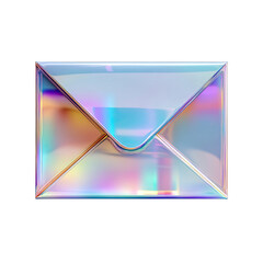 Holographic Iridescent Email Envelope Icon Isolated on Black Background