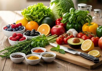 Fresh Fruits, Vegetables, and Spices &ndash; Organic Ingredients and Healthy Food Concept