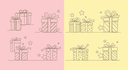 Elegant gift box illustrations with star accents, perfect for festive occasions and celebrations