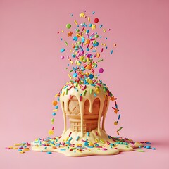 Delightful ice cream cone with colorful sprinkles creating a sweet summer treat, perfect for parties and celebrations, adding fun and joy to any project