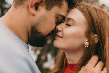 Intimate Couple Nearing Passionate and Gentle Kiss Moment
