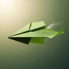 Eco-friendly journey awaits! A stunning leaf paper airplane soars, symbolizing green innovation, sustainable solutions, and a brighter future for our planet