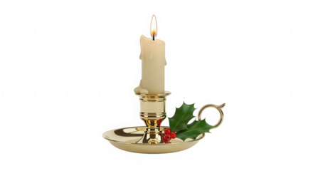 Elegant Holiday Candle Still Life with Holly and Berries on Black Background for Festive Season