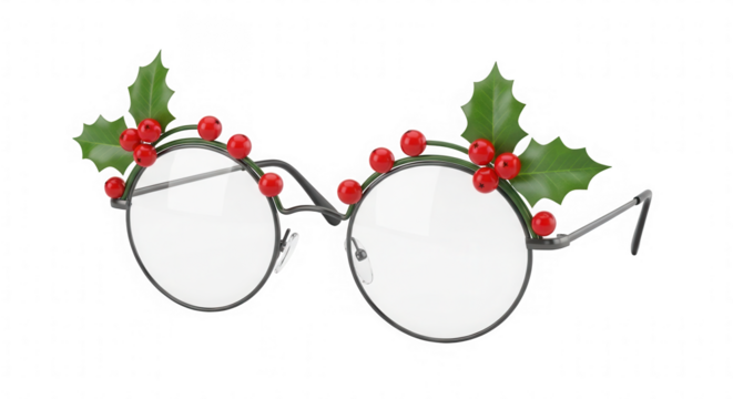 Festive Holiday Eyeglasses with Holly and Berries for Christmas Cheer and Seasonal Celebrations Perfect for Vision and Style