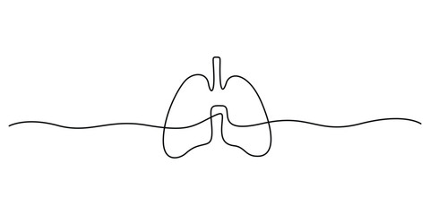 Obraz premium Human lungs continuous one line drawing. Minimalist single line art lungs organ vector illustration