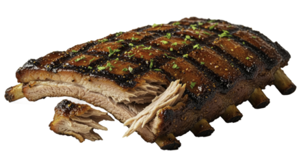 Grilled BBQ Ribs with Juicy Texture on Brown Background for Food