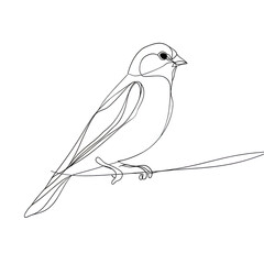 Minimalist One Line Art of a Small Bird Perched on a Thin Branch