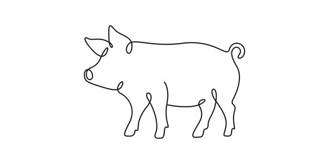 Continuous one line drawing of pig illustration. Continuous single line drawing of pig animal icon. Pig in one continuous line art drawing style. Vector illustration