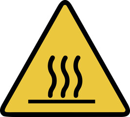 Warning sign for hot surface showing steam with black outlined triangle on a yellow background