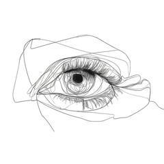 Detailed one line art illustration of a human eye with eyelashes