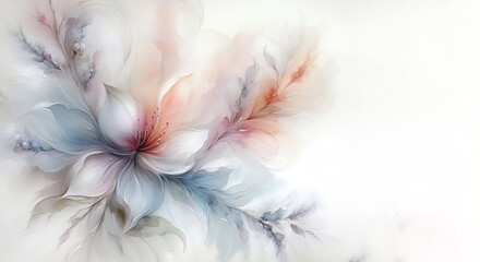 Banner, wall art of delicate abstract flower painting, pastel colors, ethereal style, fluid watercolor, decorative art. Space for texts