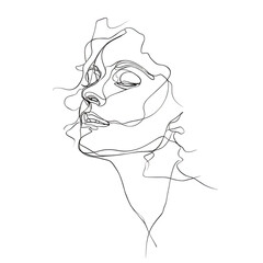 Abstract One Line Art Illustration of a Thoughtful Female Profile