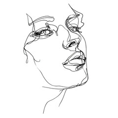 Minimalist one line art illustration of a beautiful female face in profile.