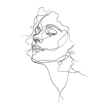 Abstract One Line Art Illustration of a Thoughtful Female Profile