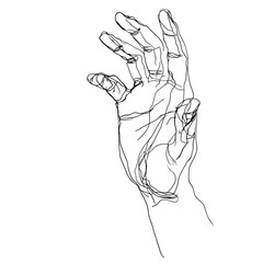 Expressive one line art illustration of an open human hand