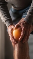 A middle-aged man with visible redness and swelling in the knee, shoulder, and lower back area, showing signs of inflammation.